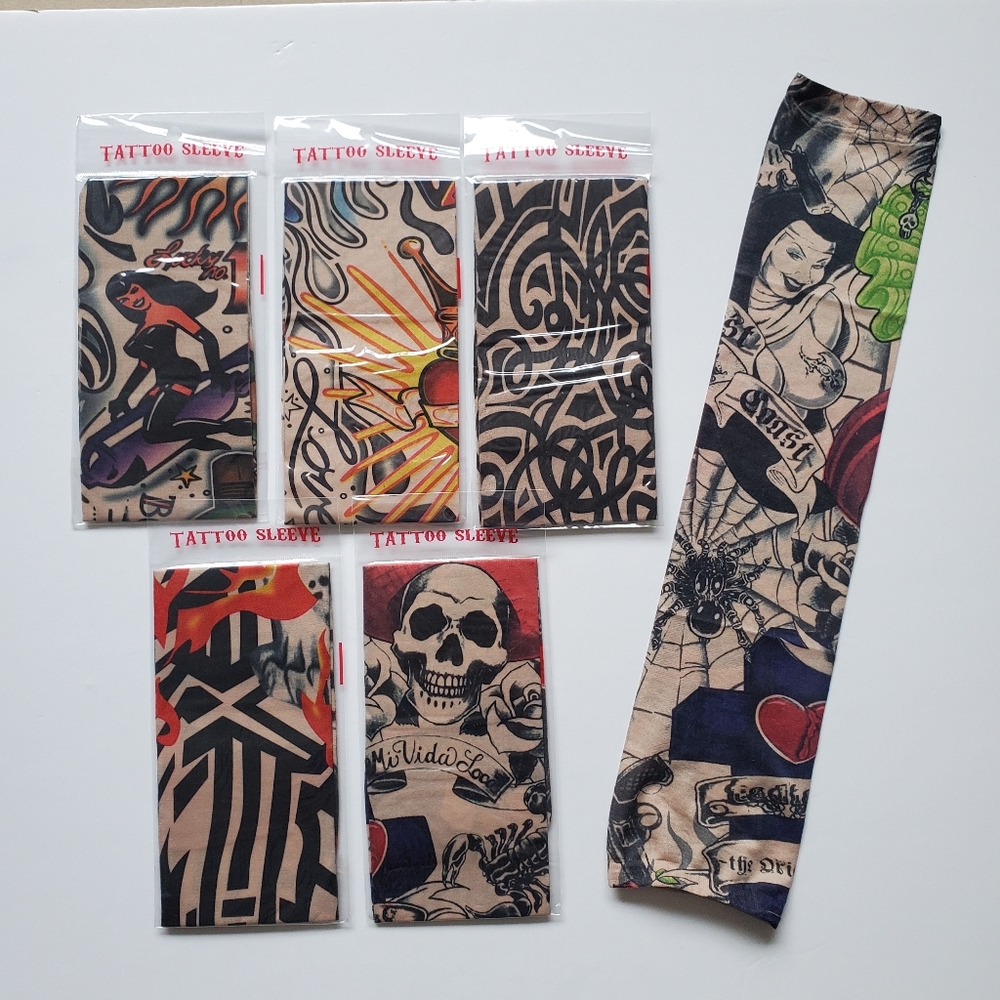 NEW Tattoo Sleeves Lot 6 pcs Various Art Print Arm Covers Halloween Costume